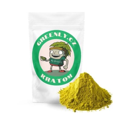 žlutý yellow kratom balení se žlutým práškem